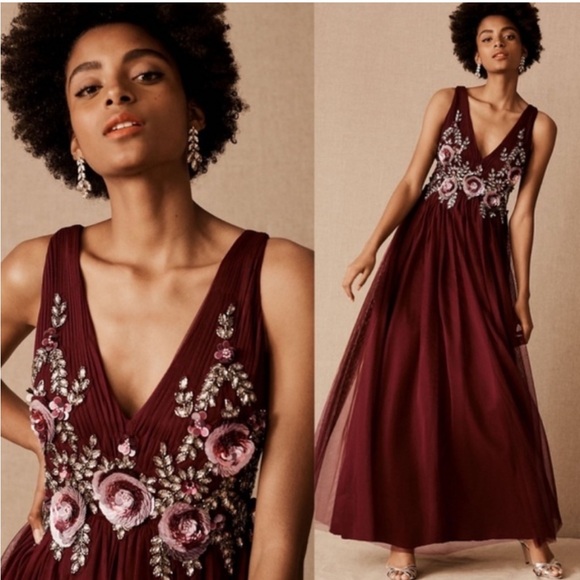 BHLDN Dresses & Skirts - NWT Anthropologie BHLDN Isabel Formal Maxi Dress 10 Floral Sequin‎ Tulle Red